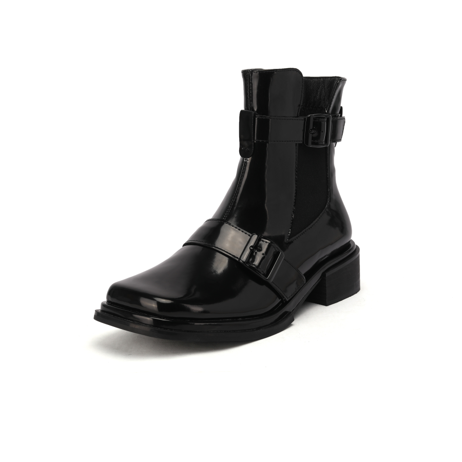 Women Square Toe Block Heel Martin Boots Black - Image 2