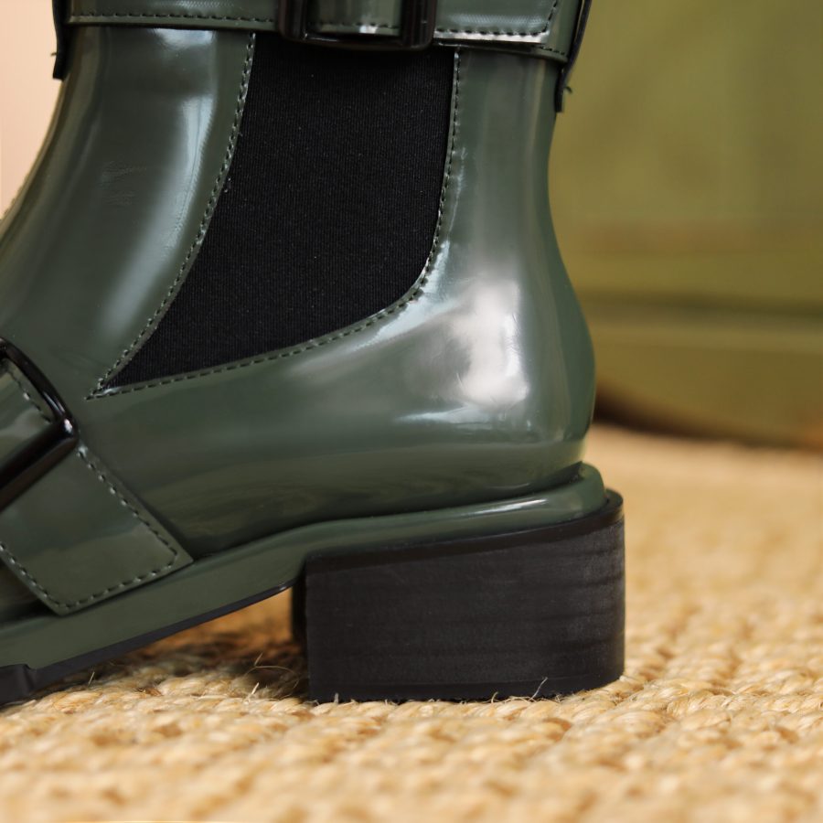 Women Square Toe Block Heel Martin Boots Green - Image 5