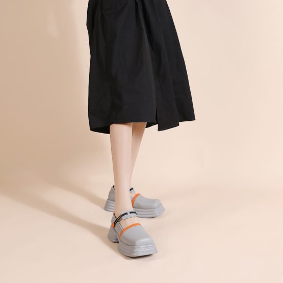 Women Retro Color-blocking Platform Leather Shoes Gray