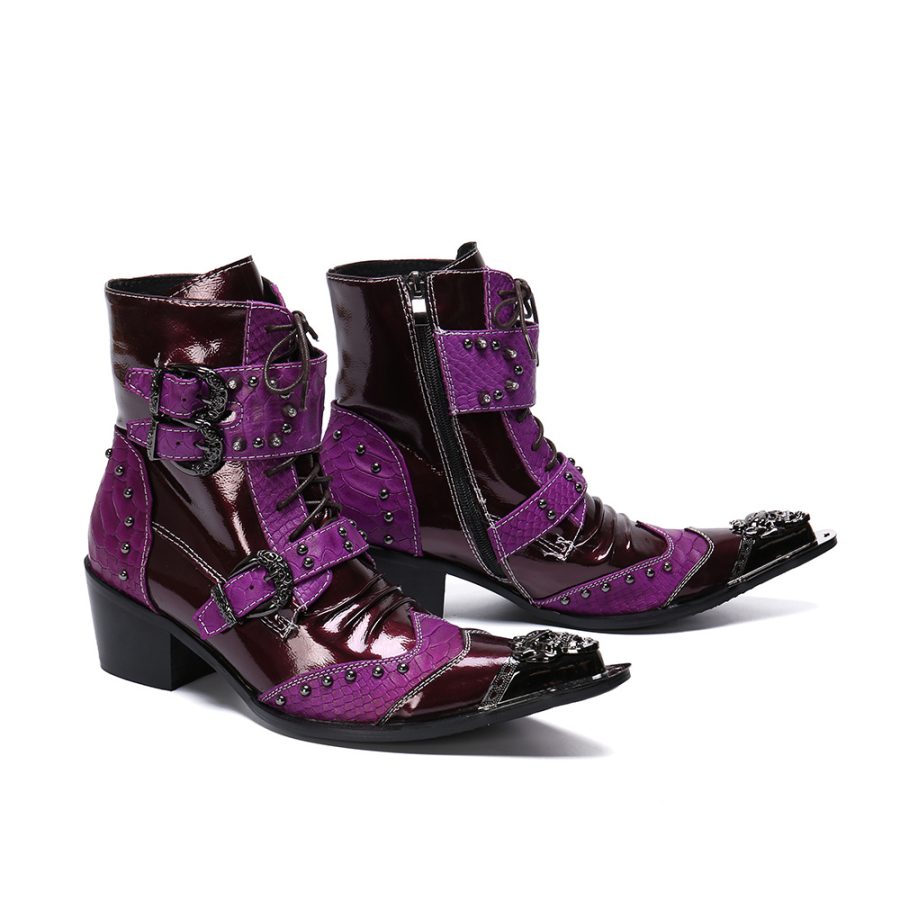 Men Brogue Boots Purple - Image 4