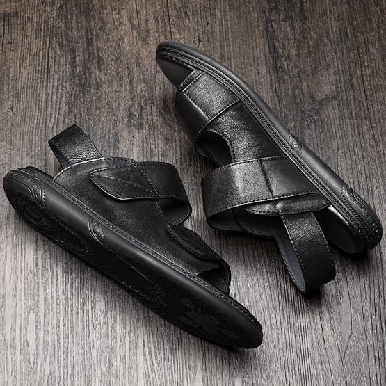 Men Leather Trend Sandals Black