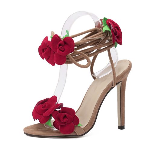 Women Rose Flower High Heel Sandals