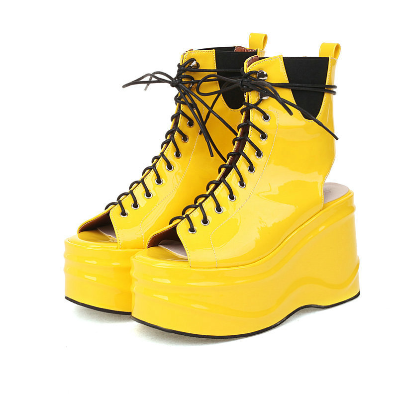 Women Cutout Lace-Up Sandals Yellow - Image 4