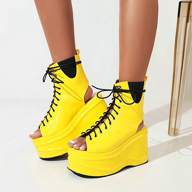 Women Cutout Lace-Up Sandals Yellow - Image 2