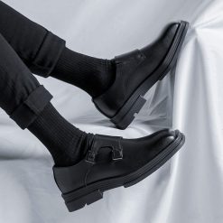 Black Square Toe Fashion Oxford Shoes (5)