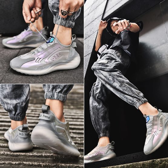 Color-block Reflective Sneakers Silver