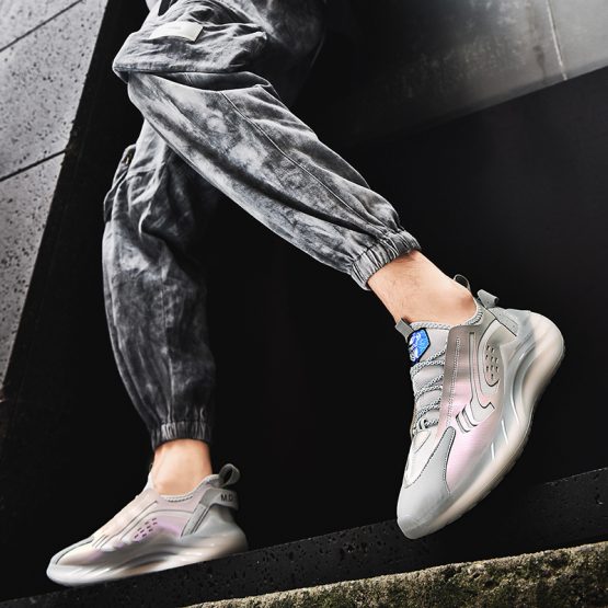Color-block Reflective Sneakers Silver