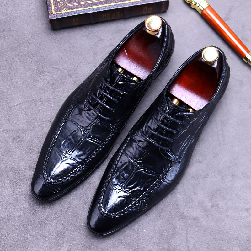 Classic Embossed Cowhide Leather Business Formal Oxfords - OPP Fashion