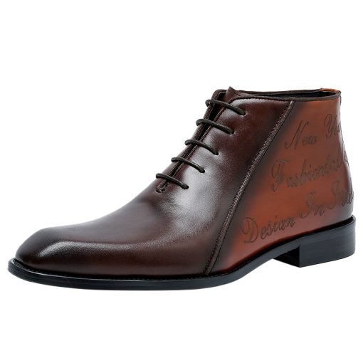 Men Engraved Leather Boots