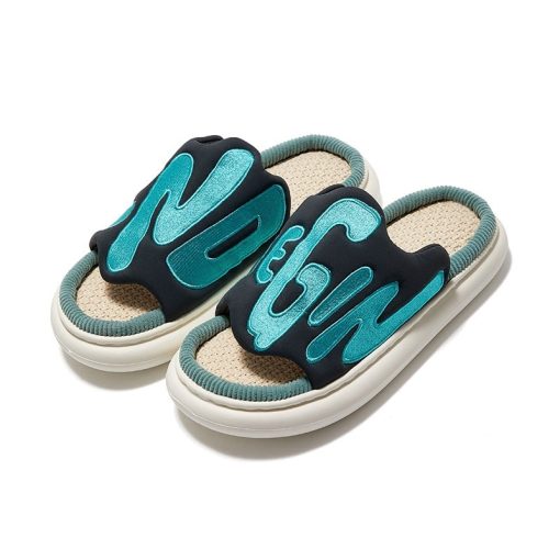 Men Embroidery Slippers Blue