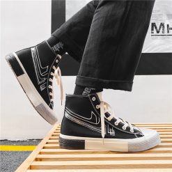 Men-High-Top-Stitching-Color-Canvas-Shoes-Black-01