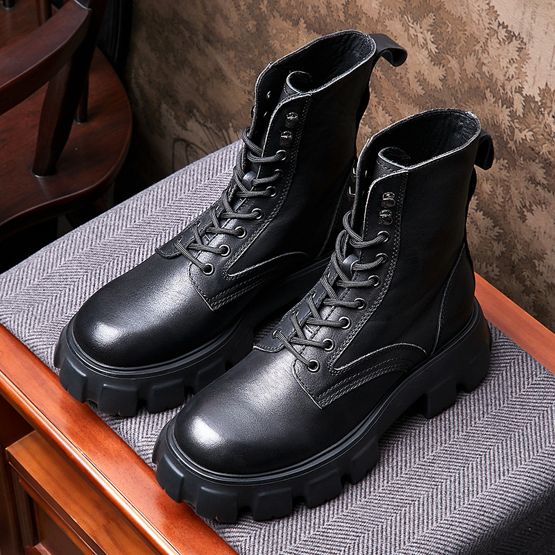 Men Black Patent Leather Platform Boots - Image 5