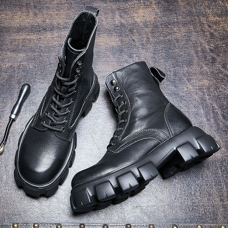 Men Black Patent Leather Platform Boots - Image 2