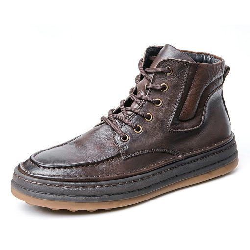 Men Brown Trend High Top Leather Boots