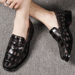 Square Pattern Brown Crocodile Loafers (2)