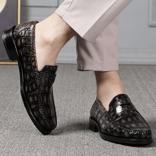 Square Pattern Brown Crocodile Loafers (3)