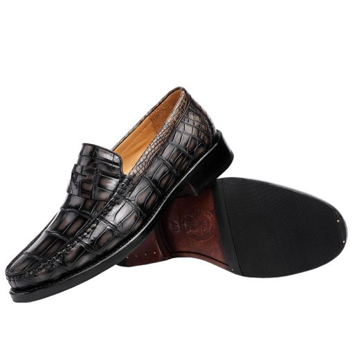 Square Pattern Brown Crocodile Loafers (4)