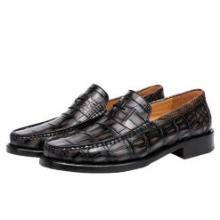 Square Pattern Brown Crocodile Loafers (5)