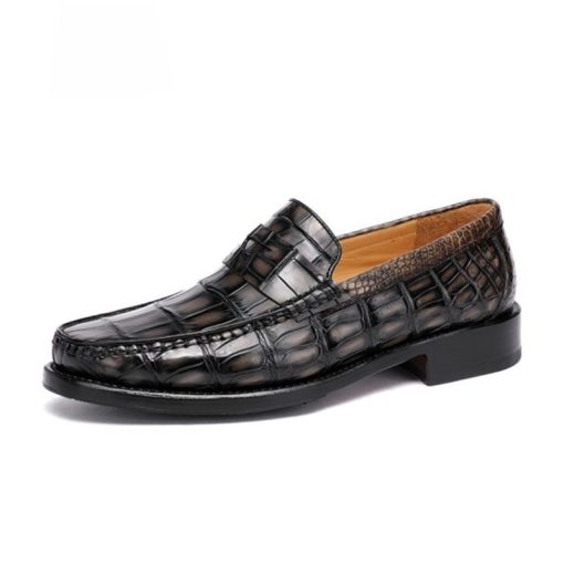 Square Pattern Brown Crocodile Loafers