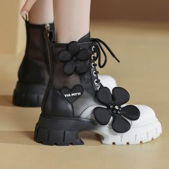 Women Floral Gradient Mesh Boots Black-WA058101 (4)