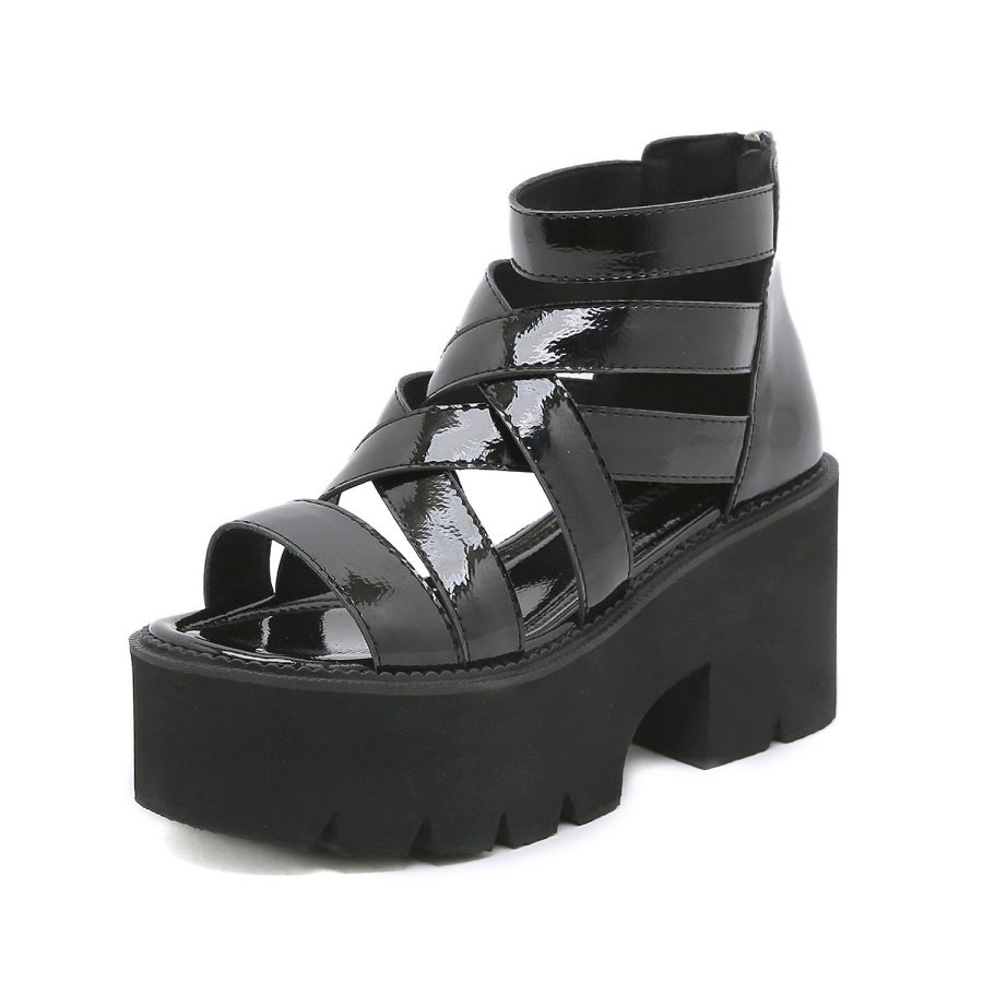 Women Patent Leather Platform Roman Sandals