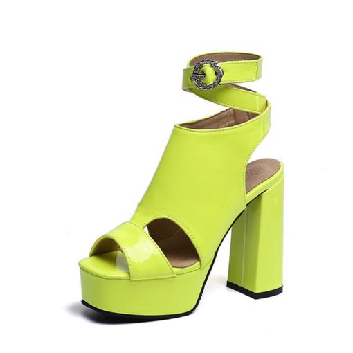 Women Chunky High Heel Fashion Sandals Green