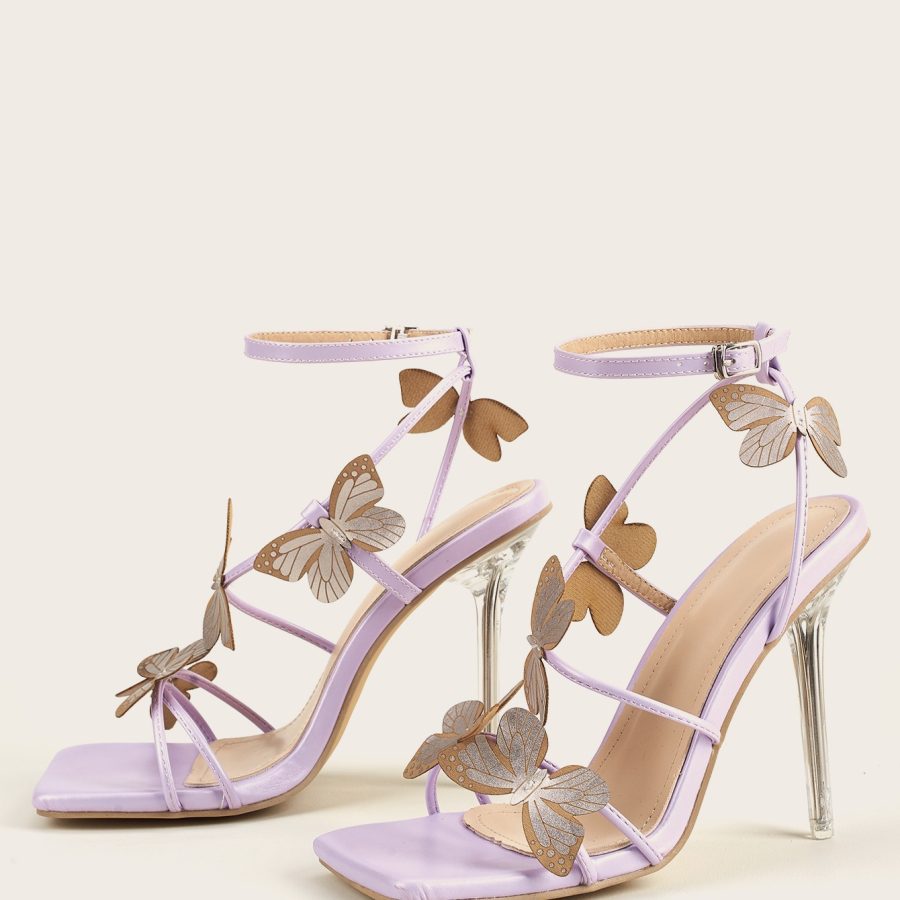 Women Butterfly Crystal High Heel Sandals - Image 5