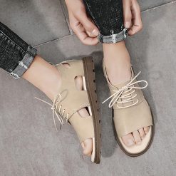 Lace-up Leather Open Toe Sandals-MA0614195 (3)