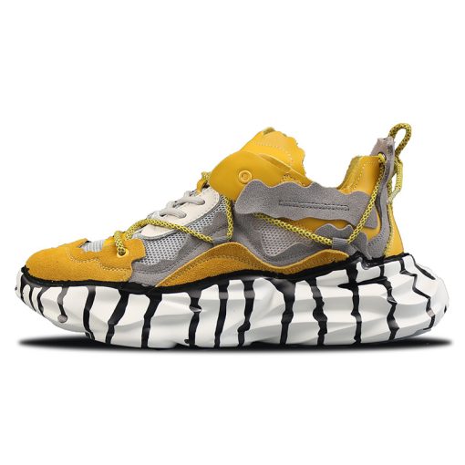 Lace-Up Platform Mesh Sneakers Yellow