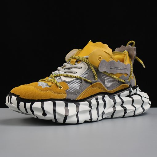 Mesh Panel Platform Sneakers Yellow (2)