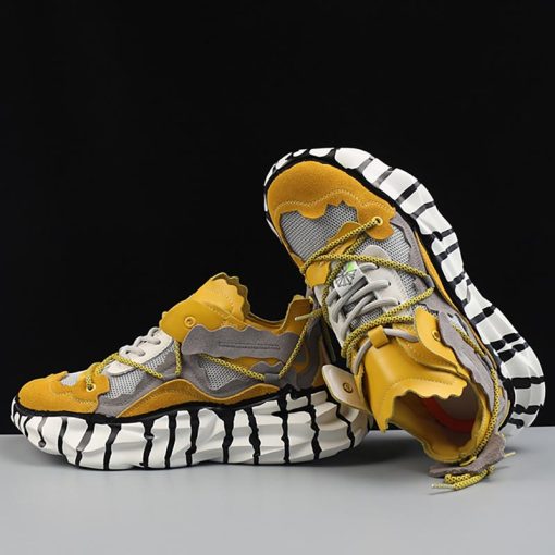 Mesh Panel Platform Sneakers Yellow (3)