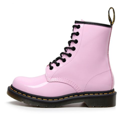 Women Patent Leather British Boots Pink