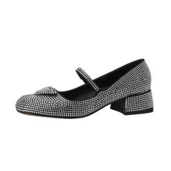 Women Rhinestone Low-heel Single Shoes Silver (1)