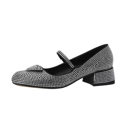 Women Rhinestone Low-heel Single Shoes Silver