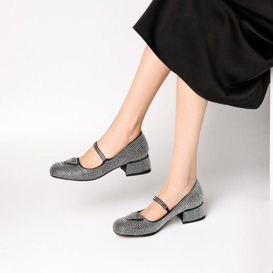 Women Rhinestone Low-heel Single Shoes Silver