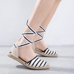 Women Straw Stripe Lace-up Fisherman Shoes-WA109695 (5)