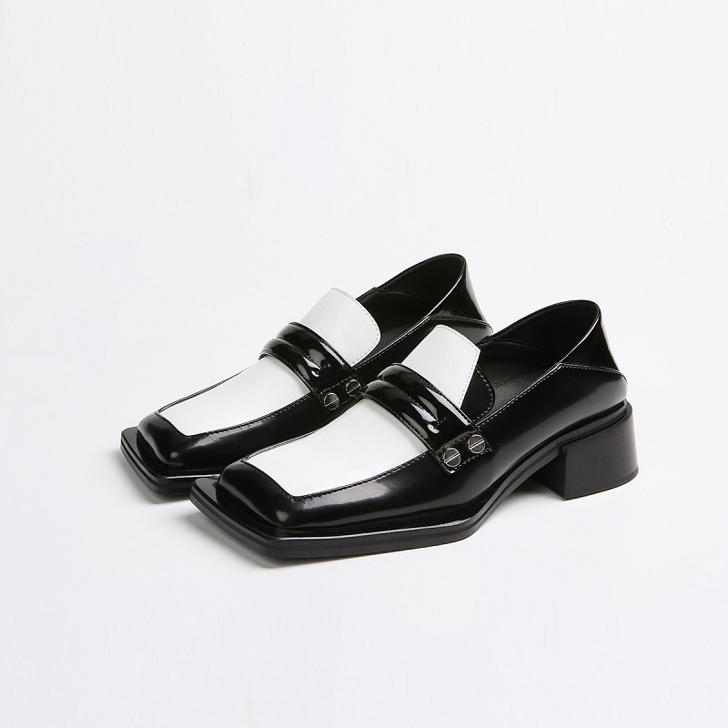 Women Black and White Loafers Leather Shoes for Work Casual