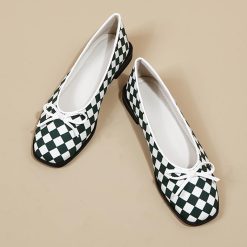 Women Bow Checkerboard Single Shoes-WA1123195 (3)