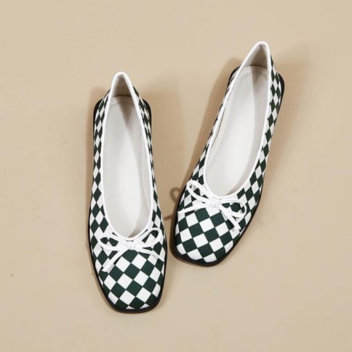 Women Bow Checkerboard Single Shoes-WA1123195 (5)