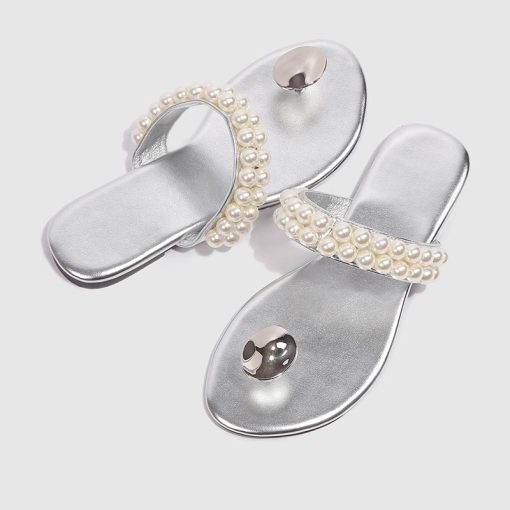 Women Niche Design Pearl Slippers Silver -WA0923422 (2)