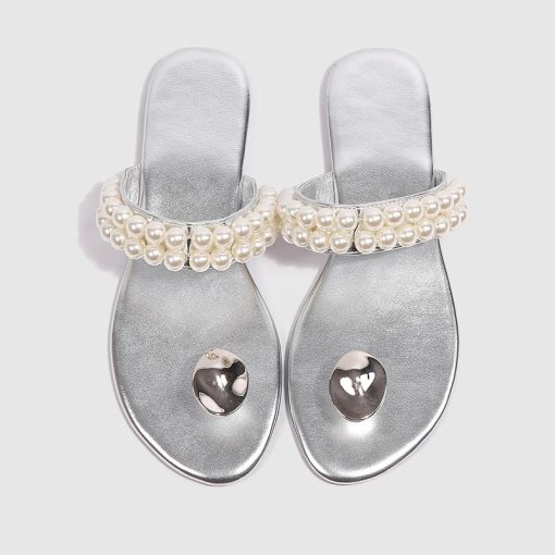 Women Niche Design Pearl Slippers Silver -WA0923422 (3)