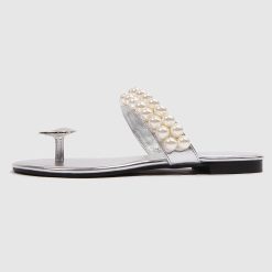 Women Niche Design Pearl Slippers Silver -WA0923422 (4)