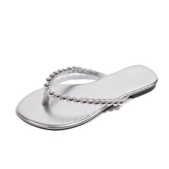 Women Pearl Flip Flops Silver