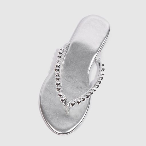 Women Pearl Flip Flops Silver-WA0822605 (3)