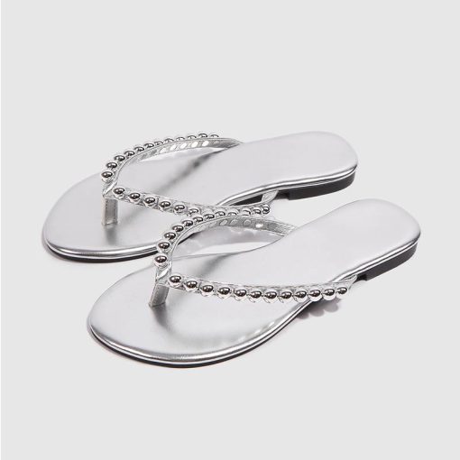 Women Pearl Flip Flops Silver-WA0822605 (5)