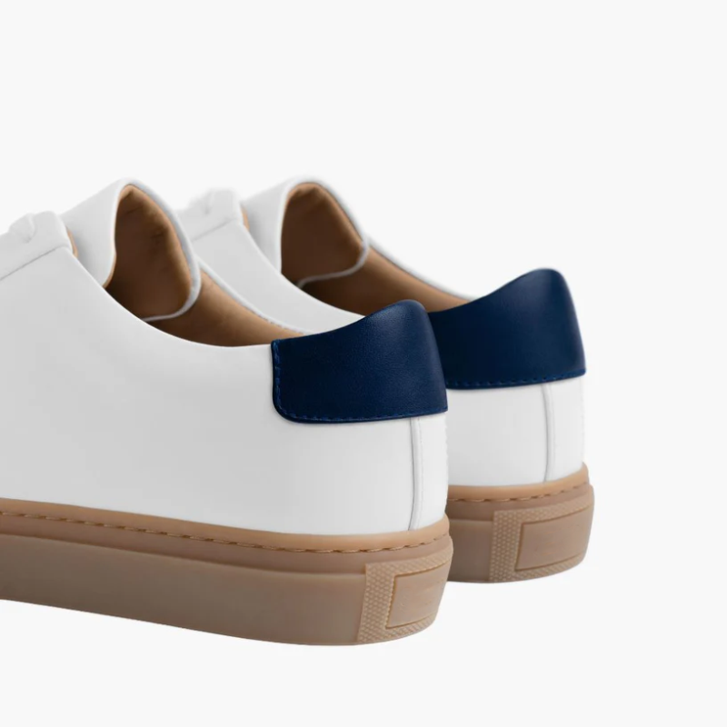 Men’s Lace-up Simple Soft Leather Casual Shoes,White x Navy - Image 4