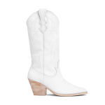 Women's Vintage High-calf Solid Color Embroidered Leather Boots, White