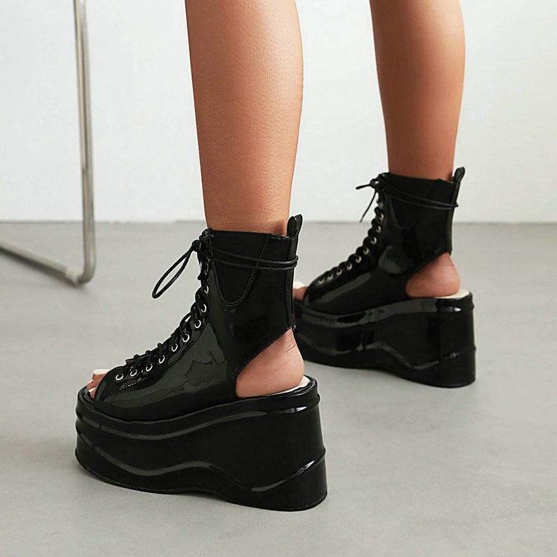 Women Cutout Lace-Up Sandals Black - Image 4