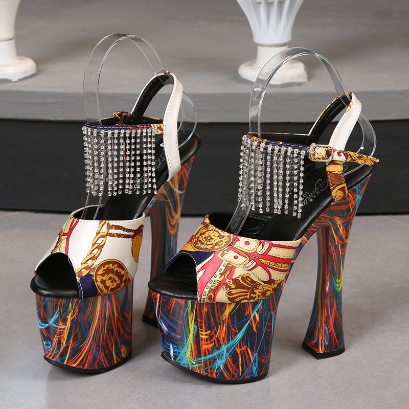 Rhinestone Fringed Heeled Sandals - Image 3