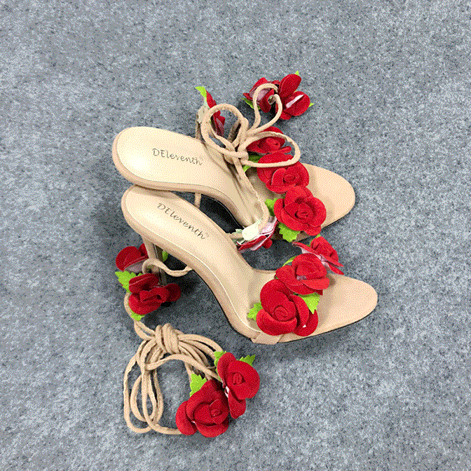 Women Rose Flower High Heel Sandals - Image 4